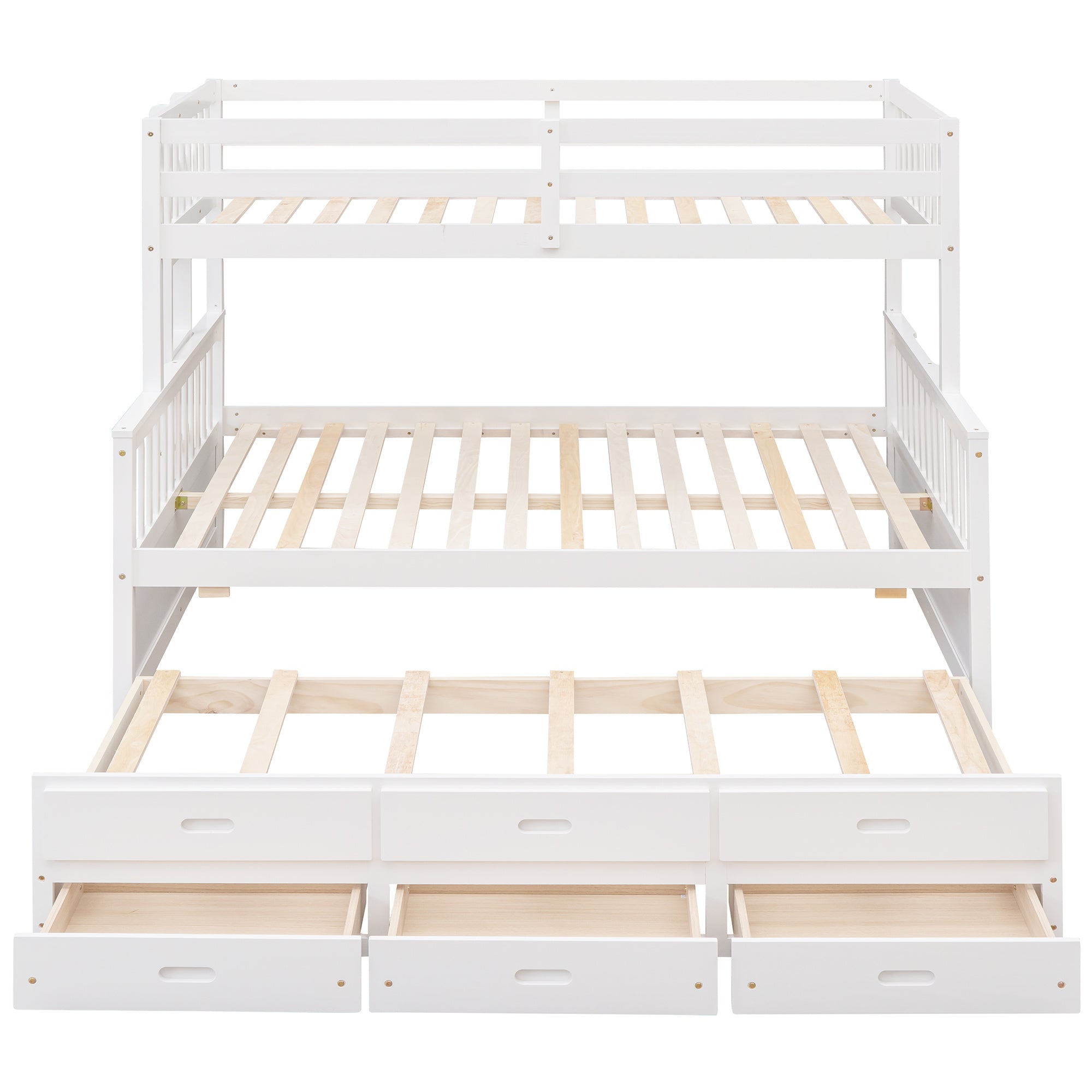 Twin-Over-Full Bunk Bed with Twin size Trundle ;  Separable Bunk Bed with Drawers for Bedroom