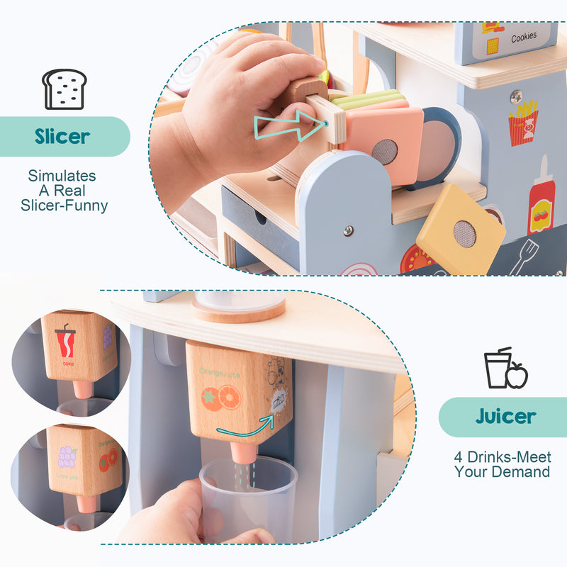 Slice & Stack Fun: Wooden Sandwich Counter with Deli Slicer - Kitchen Food Set for Toddlers and Kids Ages 3+