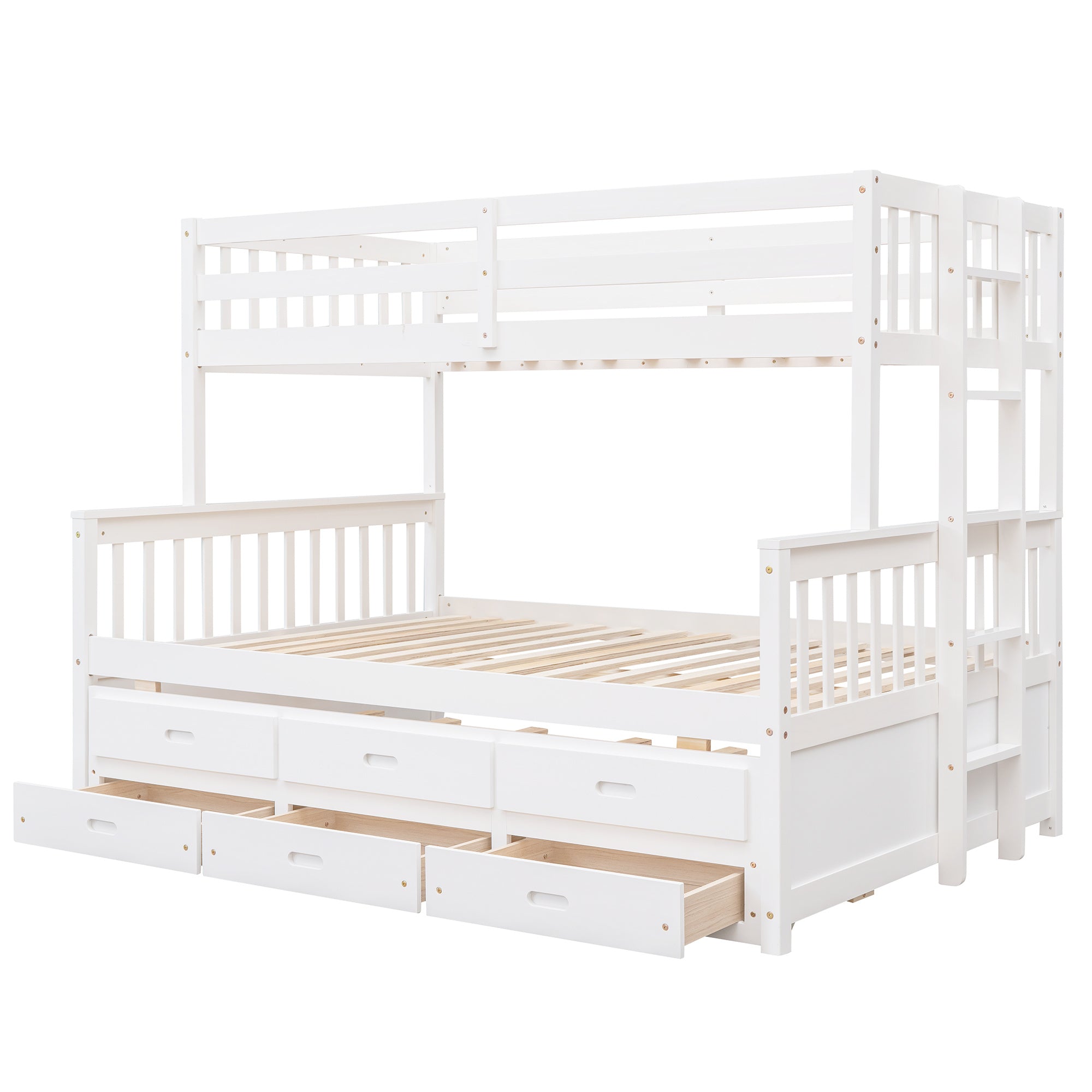 Twin-Over-Full Bunk Bed with Twin size Trundle ;  Separable Bunk Bed with Drawers for Bedroom