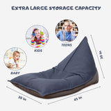 Stuffed Animal Storage Bean Bag Chair Cover For Kids And Parents - Cover ONLY,Washable Premium Canvas Stuffie Seat Grey Blue