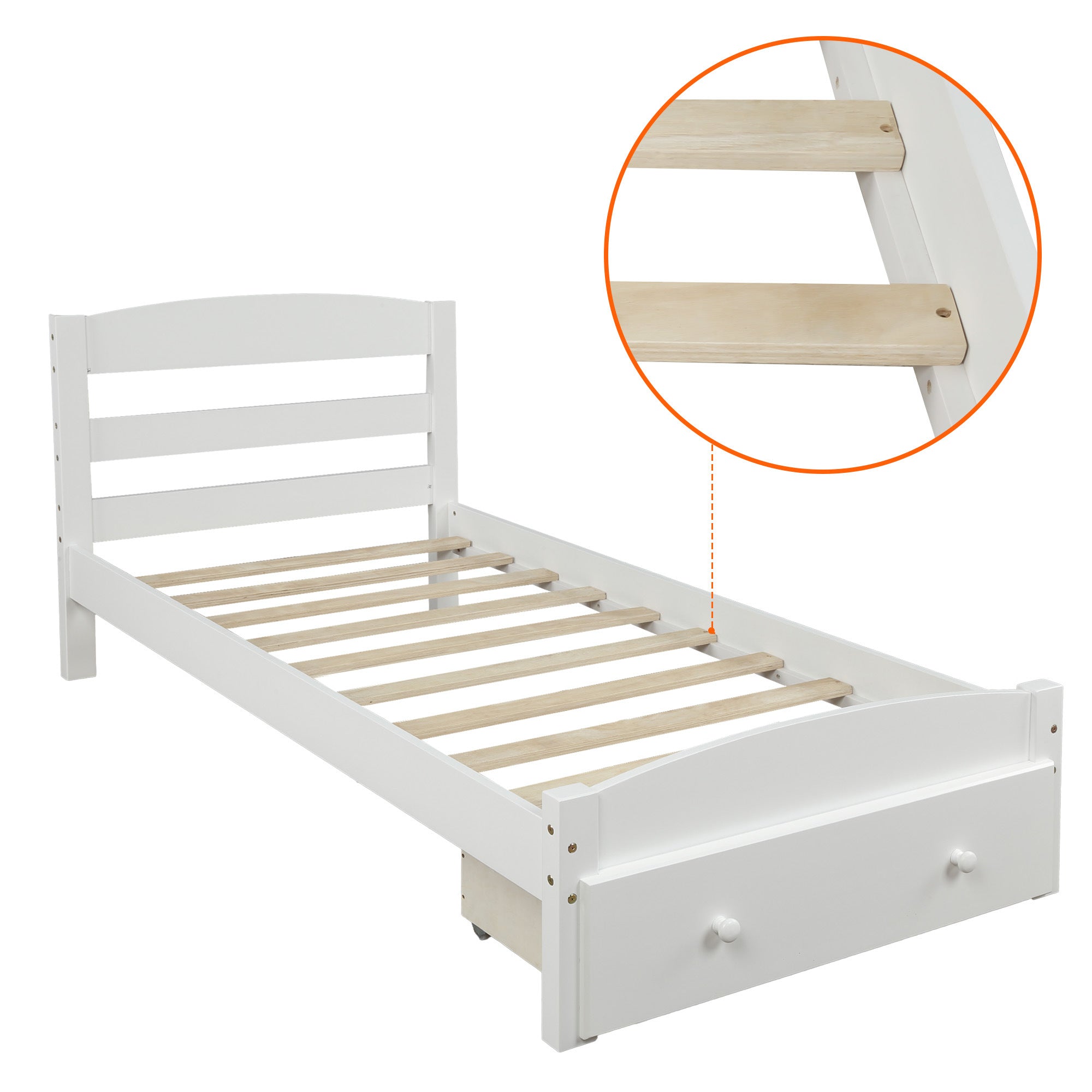 Platform Twin Bed Frame with Storage Drawer and Wood Slat Support No Box Spring Needed
