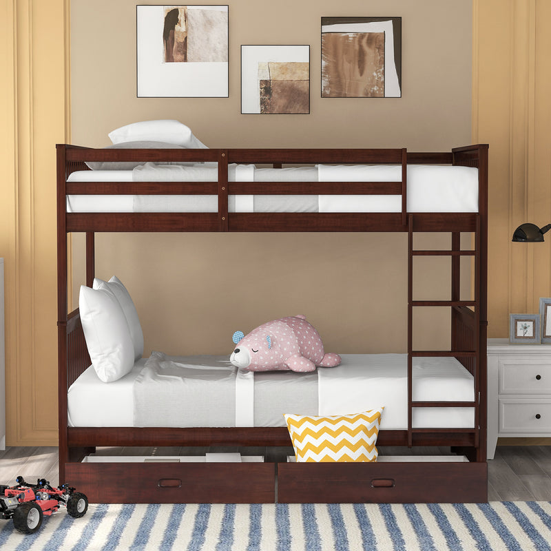 Twin-Over-Twin Bunk Bed with Ladders and Two Storage