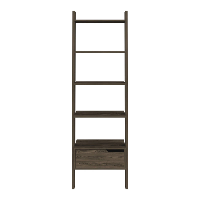 New Haven 1-Drawer 4-Shelf Ladder Bookcase Dark Walnut