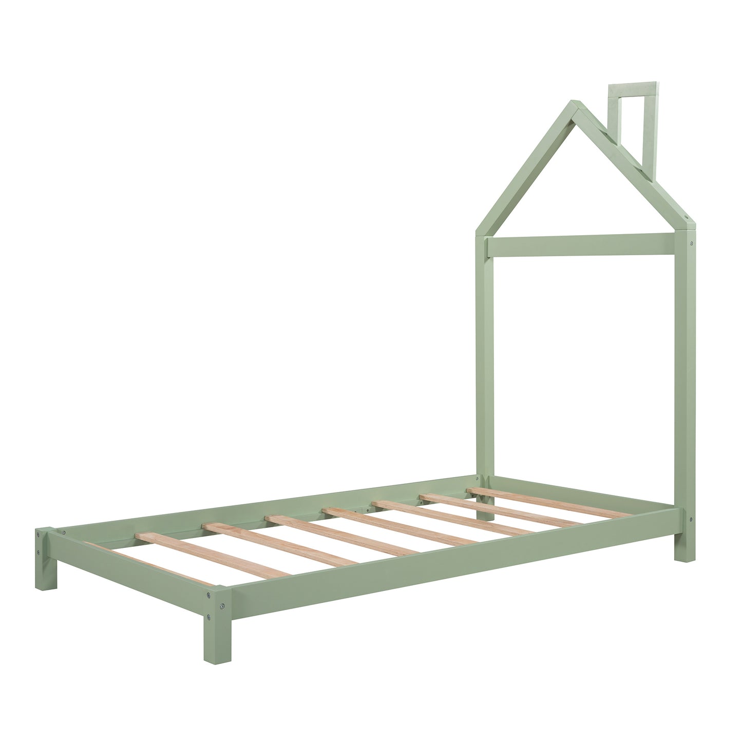 Twin Size Wood Platform Bed with House-shaped Headboard