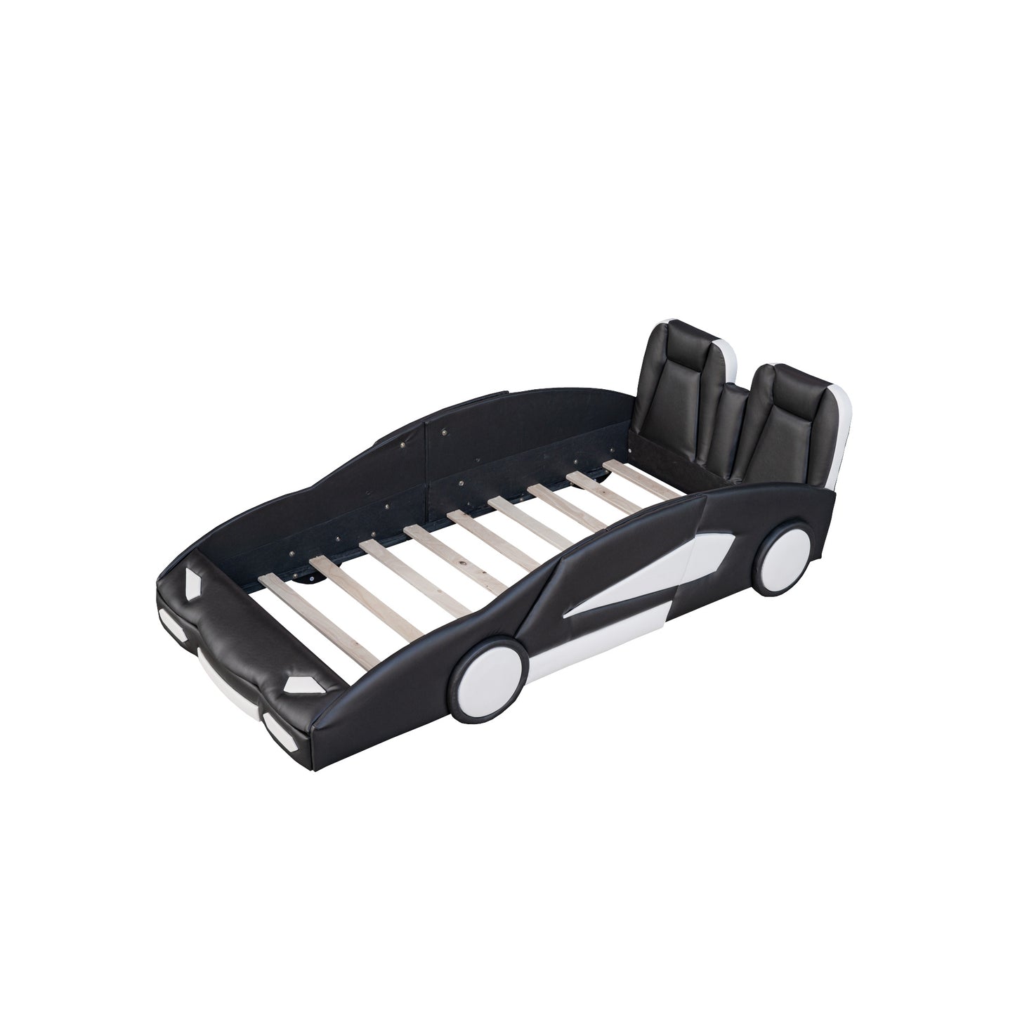 Twin Size Race Car-Shaped Platform Bed with Wheels