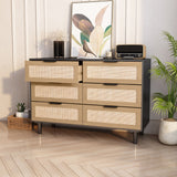 6 drawers Rattan dresser Rattan Drawer, Bedroom,Living Room (Black)