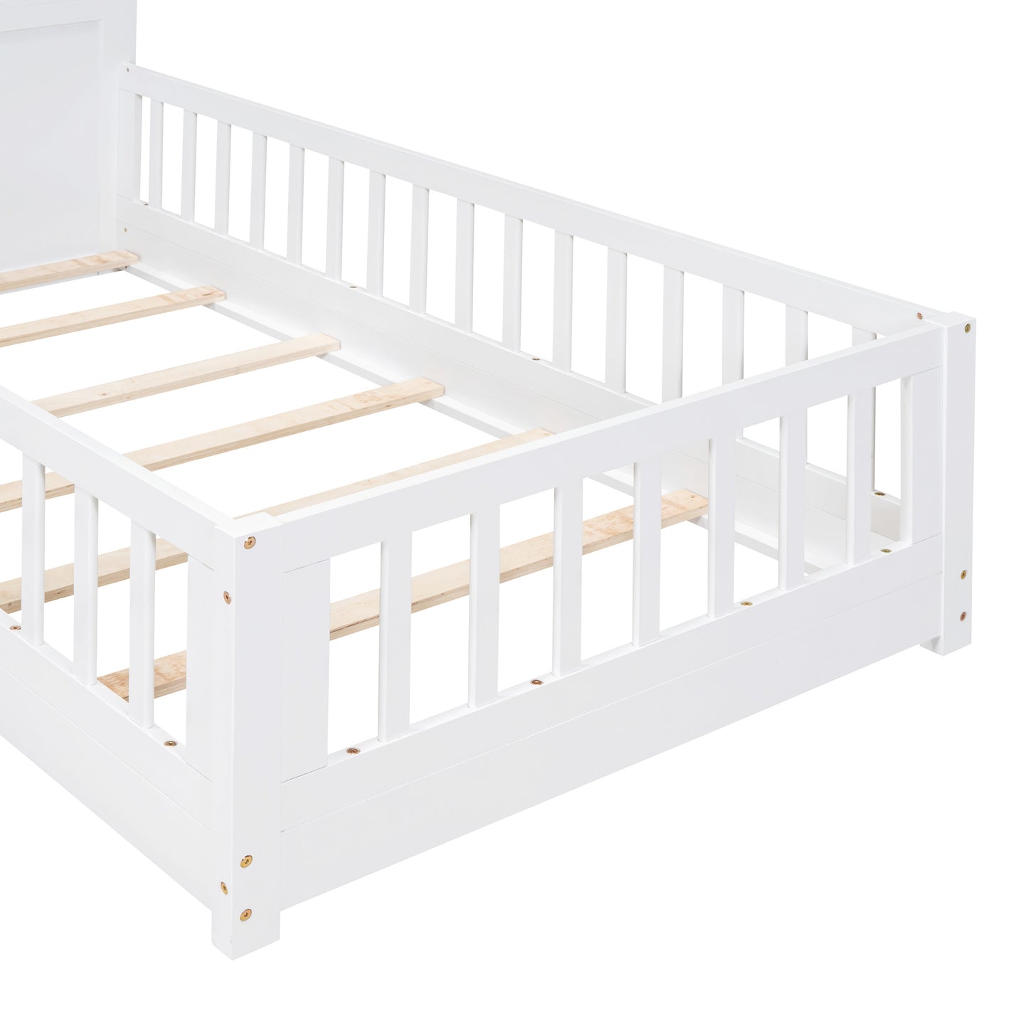 Twin Size House Bed with Window and Bedside Drawers, Platform Bed with Shelves and a set of Sockets and USB Port