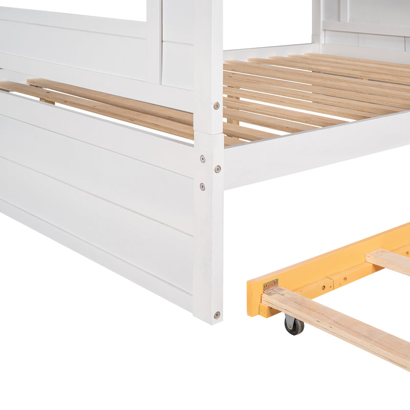 Full Over Full Bunk Bed with Trundle ; Stairs; Ladders Solid Wood Bunk bed with Storage Cabinet
