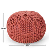 Yantic Cotton Knitted Round Pouf, Coral, 20" x 14"