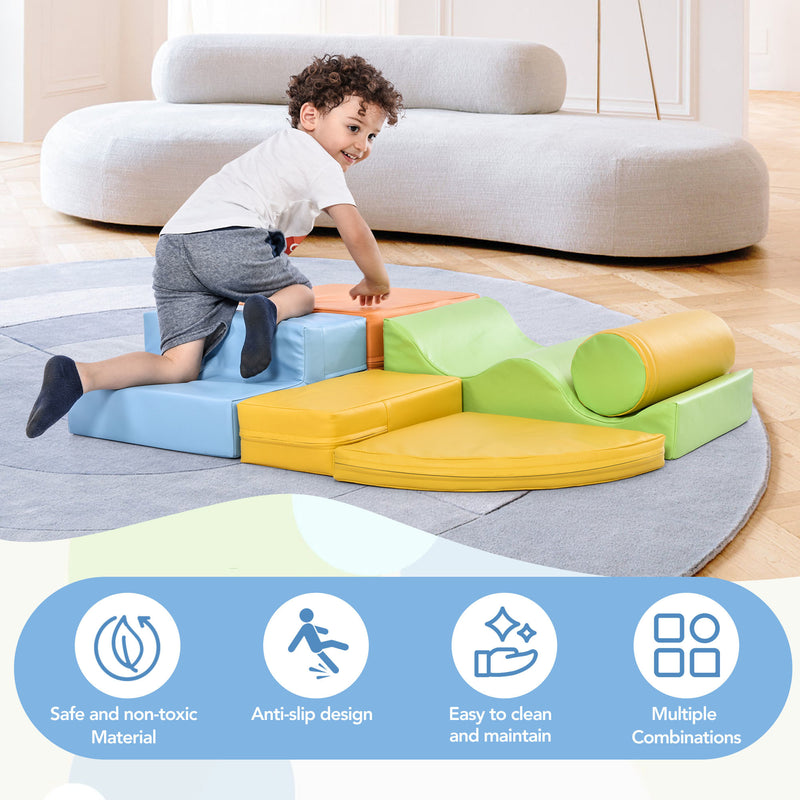 Soft Climb and Crawl Foam Playset 6 in 1, Soft Play Equipment Climb and Crawl Playground for Kids, Kids Crawling and Climbing Indoor Active Play Structure