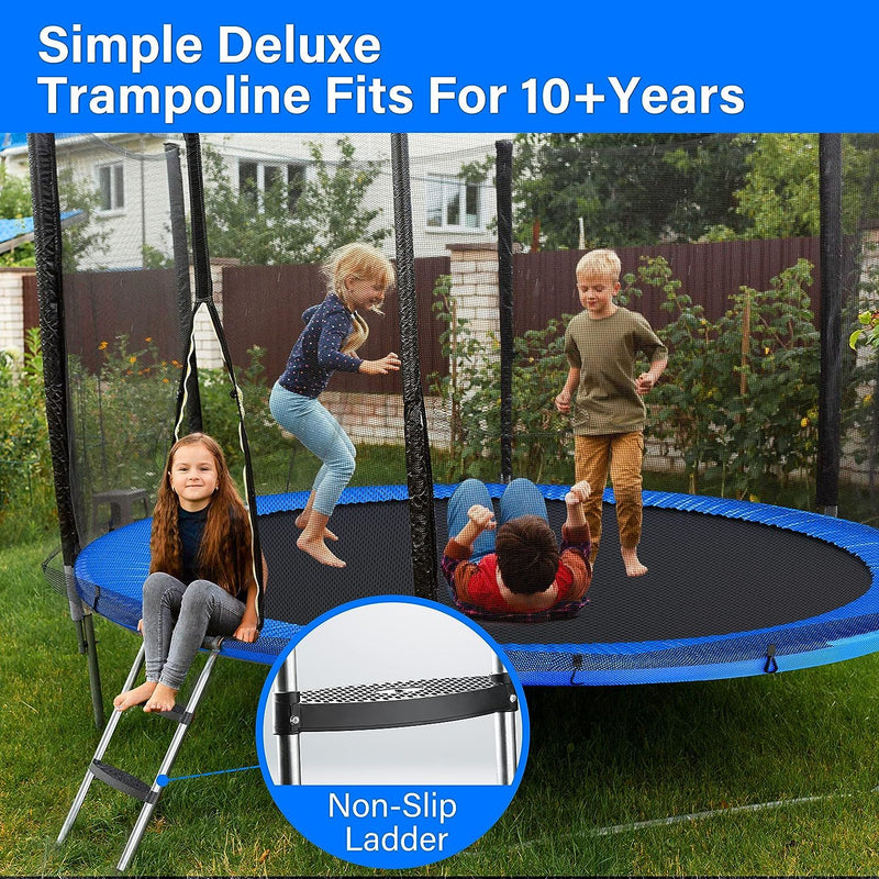 Simple Deluxe Trampoline for Kids with Safety Enclosure Net 14FT Wind Stakes Simple Deluxe 400LBS Weight Capacity Outdoor Backyards Trampolines with Non-Slip Ladder for Children Adults Family, Blue