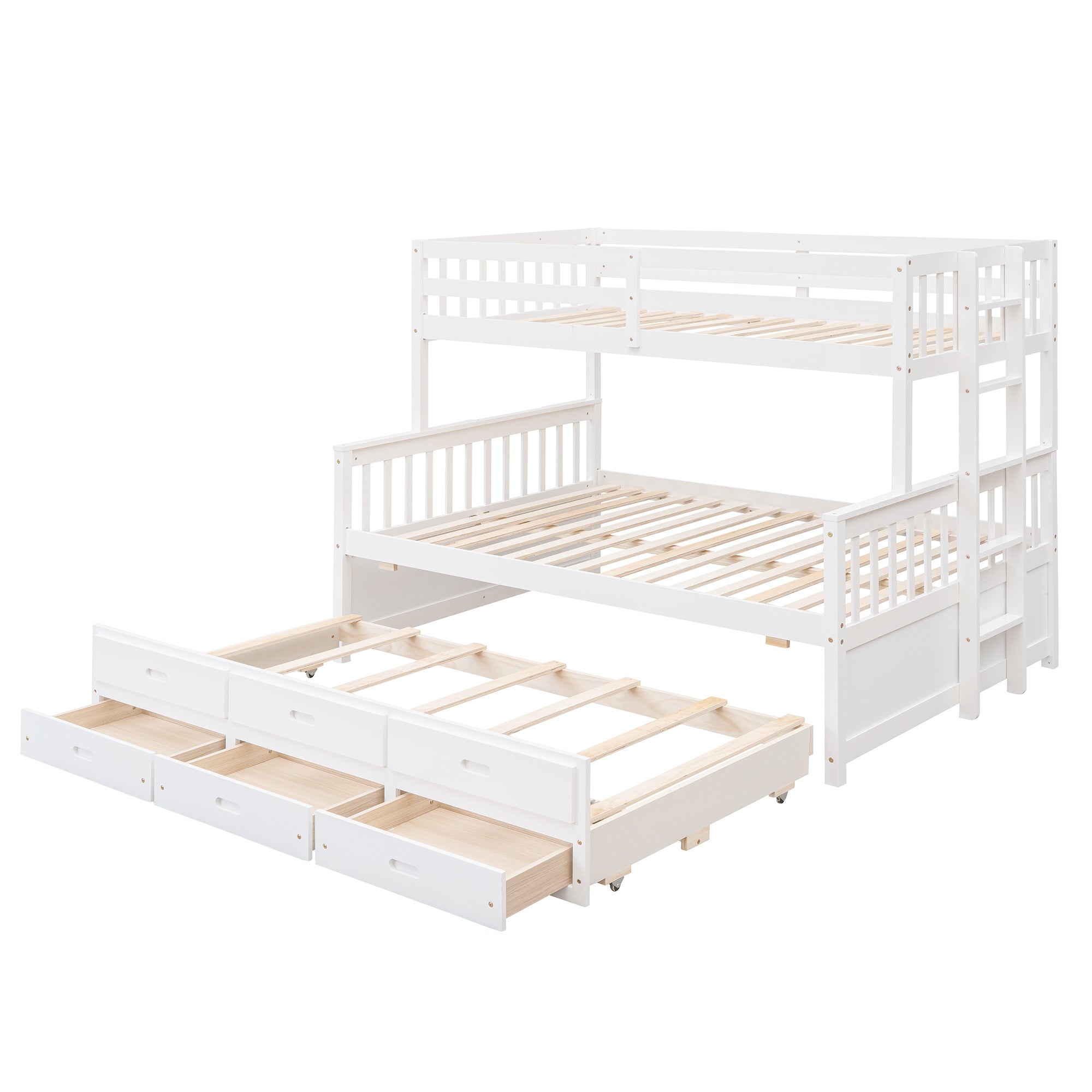Twin-Over-Full Bunk Bed with Twin size Trundle ;  Separable Bunk Bed with Drawers for Bedroom