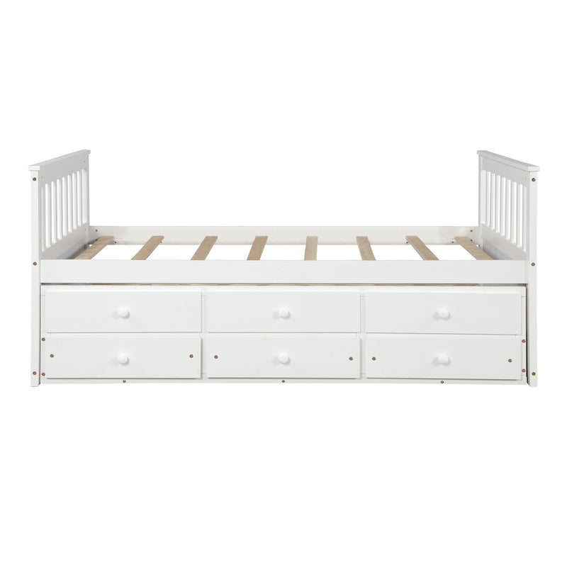 Captain's Bed Twin Daybed with Trundle Bed and Storage Drawers, White
