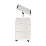 Height Adjustable Overbed End Table Wooden Nightstand with Swivel Top; Storage Drawers; Wheels and Open Shelf; (White)