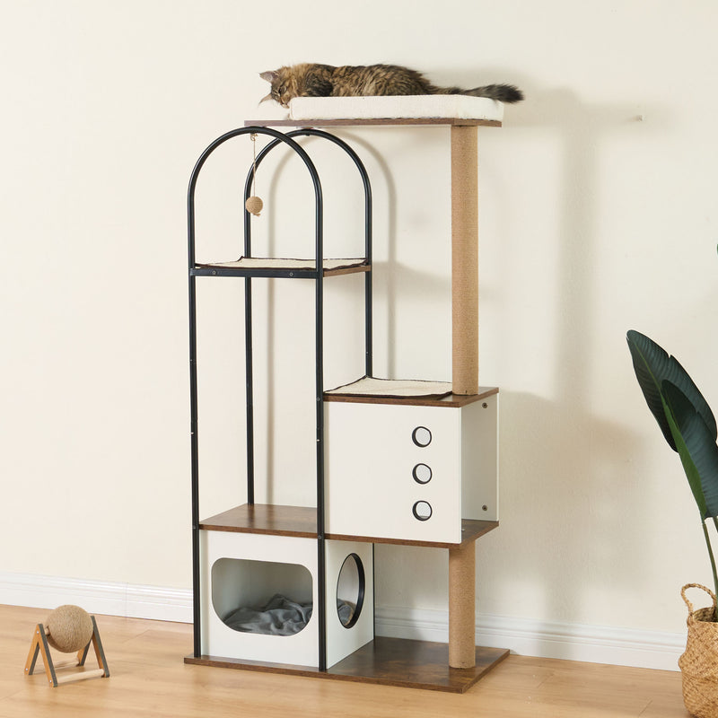 Cat Tree Tower for Indoor Cat, Cat Tower House with Scratcher Post, Cat Tree Condo with Scratching Pads, Cat Furniture with Resting Bed