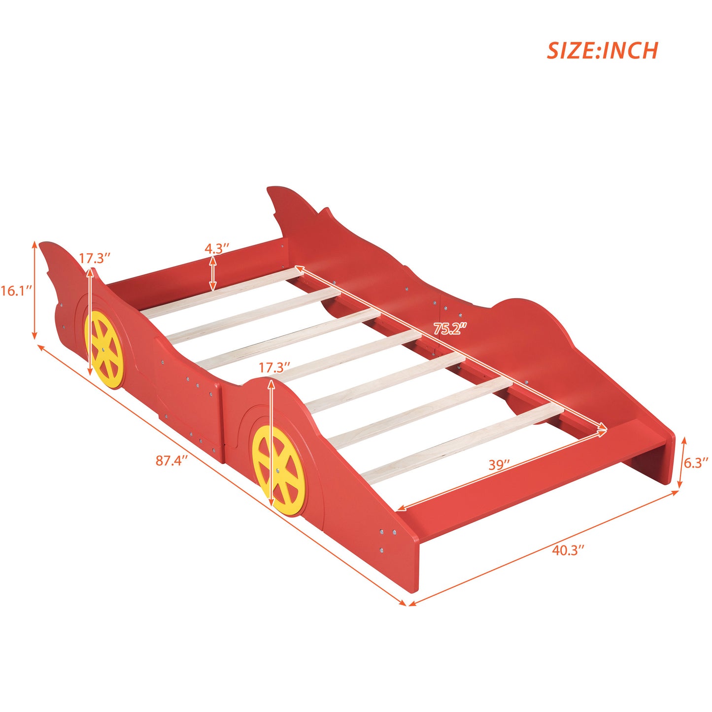 Twin Size Race Car-Shaped Platform Bed with Wheels