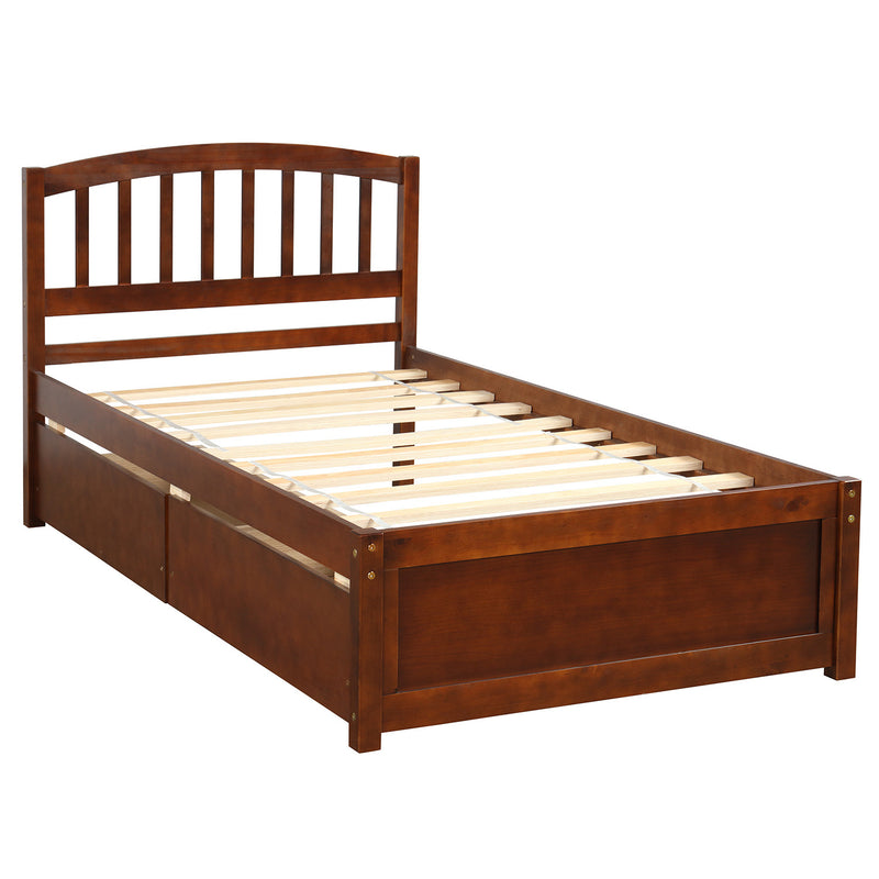 Twin Platform Storage Bed Wood Bed Frame with Two Drawers and Headboard