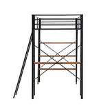 Twin Size Metal Loft Bed with Shelves and Desk