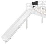 Twin size Loft Bed Wood Bed with Slide, Stair and Chalkboard