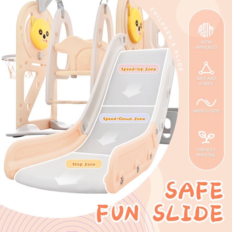 Toddler Slide and Swing Set 5 in 1, Kids Playground Climber Slide Playset with Basketball Hoop Freestanding Combination for Babies Indoor & Outdoor