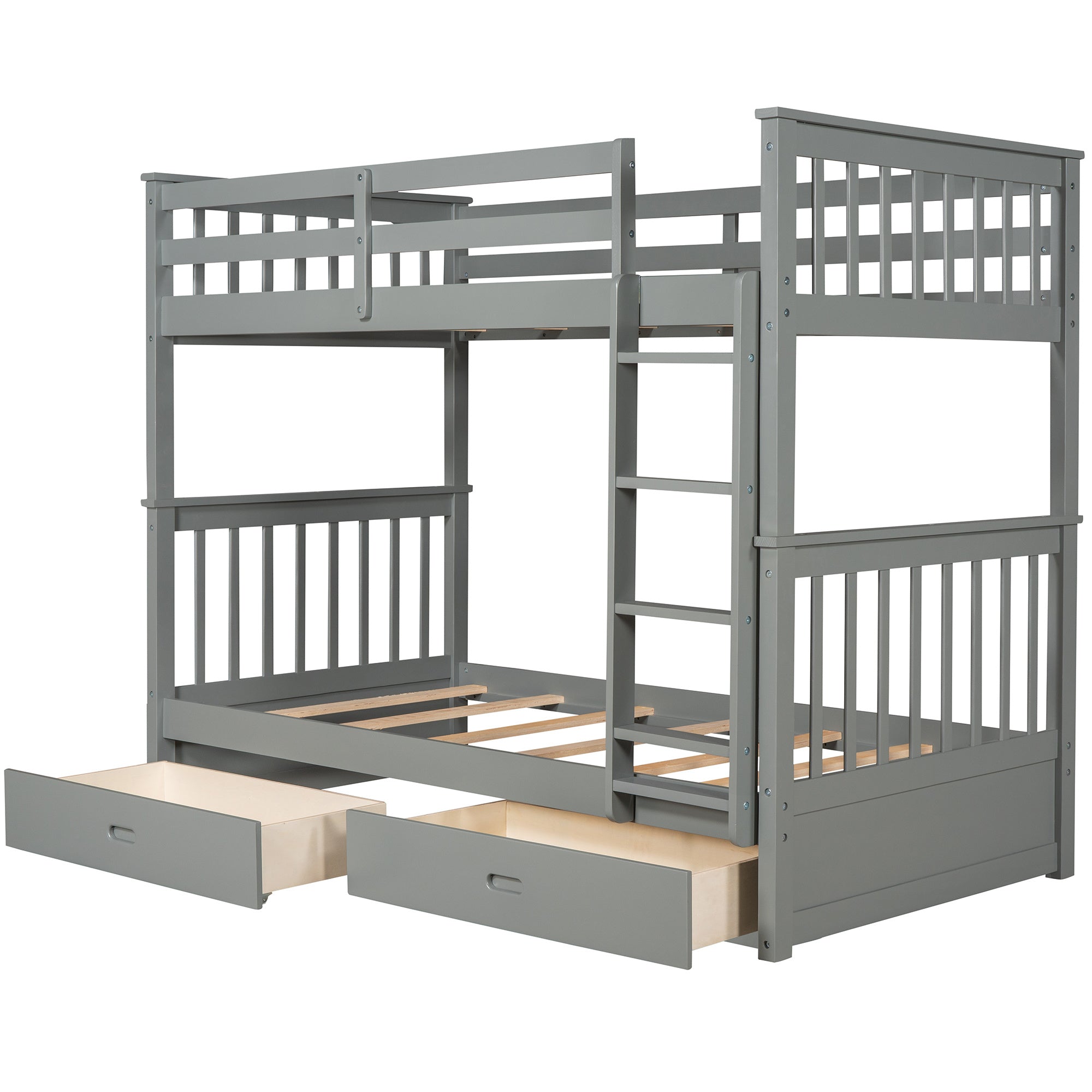 Twin-Over-Twin Bunk Bed with Ladders and Two Storage