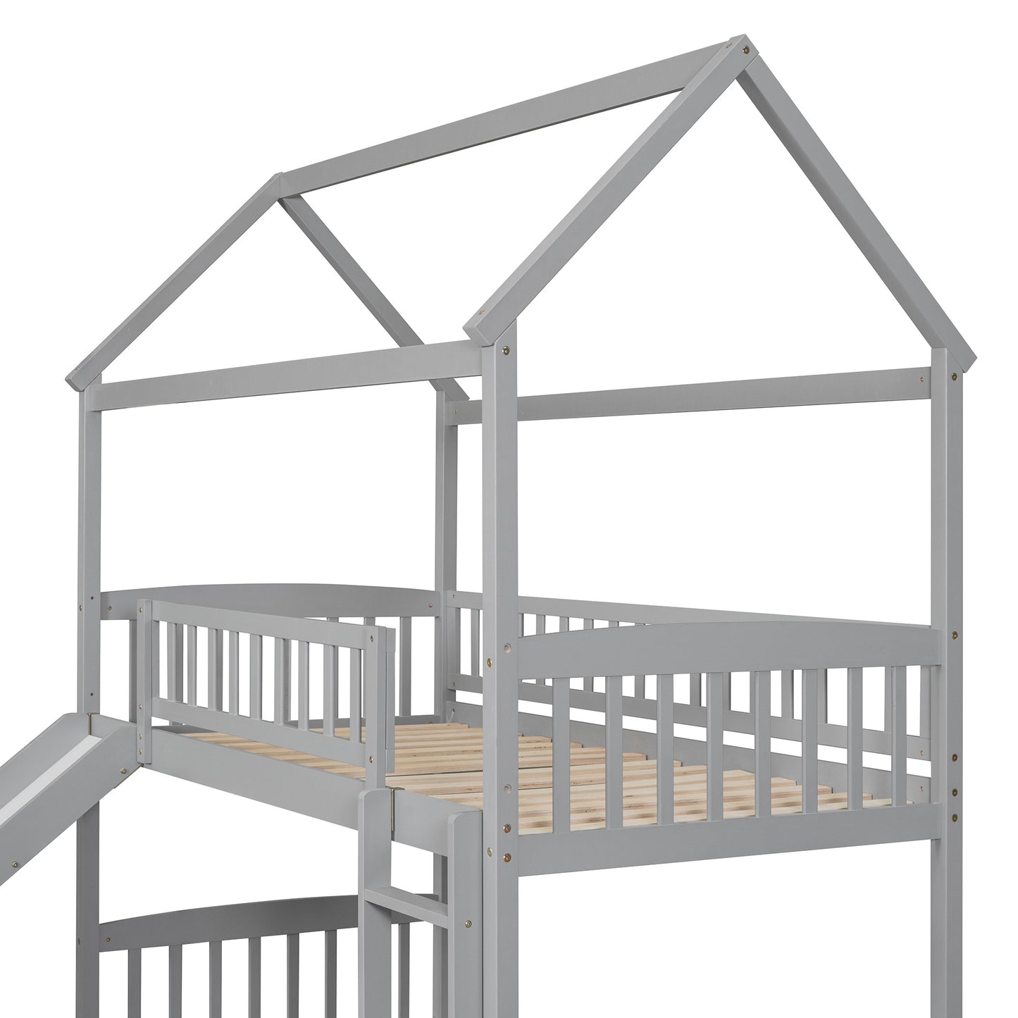 Twin Over Twin Bunk Bed with Slide, House Bed with Slide
