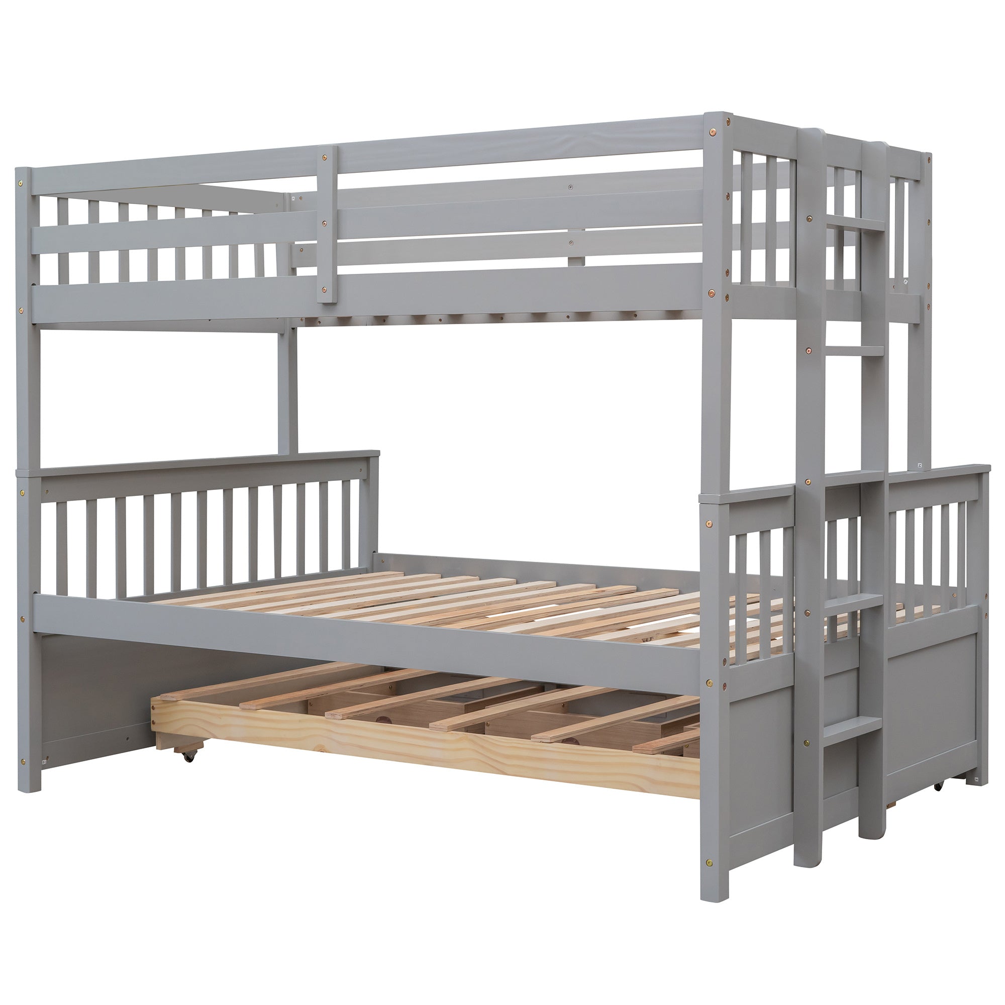 Twin-Over-Full Bunk Bed with Twin size Trundle ;  Separable Bunk Bed with Drawers for Bedroom