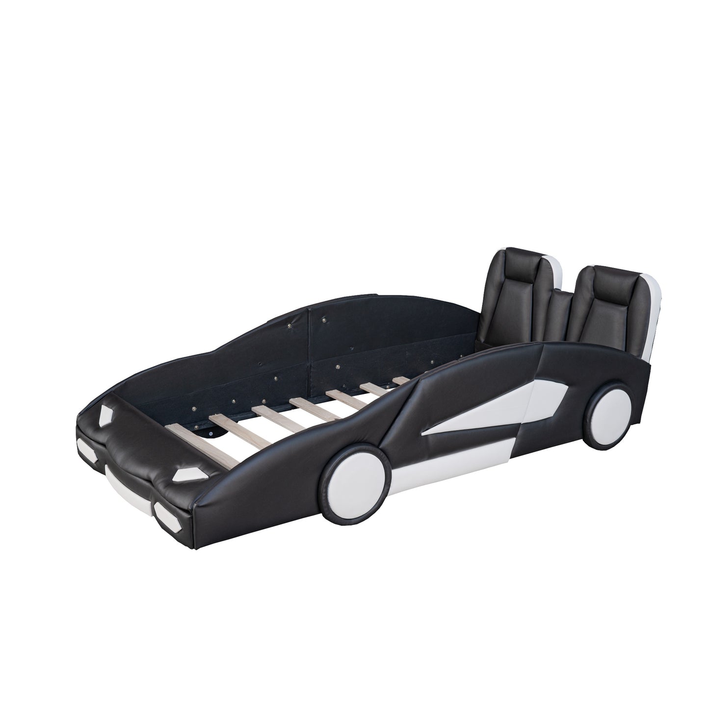 Twin Size Race Car-Shaped Platform Bed with Wheels