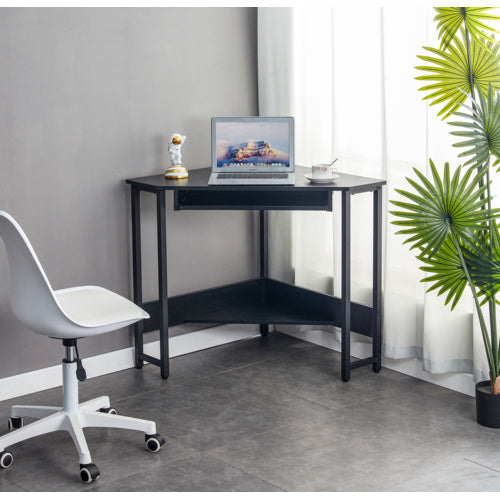 Computer Desk; Corner Desk With Smooth Keyboard Tray& Storage Shelves ; Compact Home Office; Small Desk With Sturdy Steel Frame As Workstation For Small Space; BLACK; 28.34''L 24''W 30.11''H