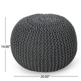 Yantic Cotton Knitted Round Pouf, Gray, 20" x 14"