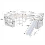 Twin Size L-Shaped Loft Bed with Movable Two-Tier Shelves and Slide
