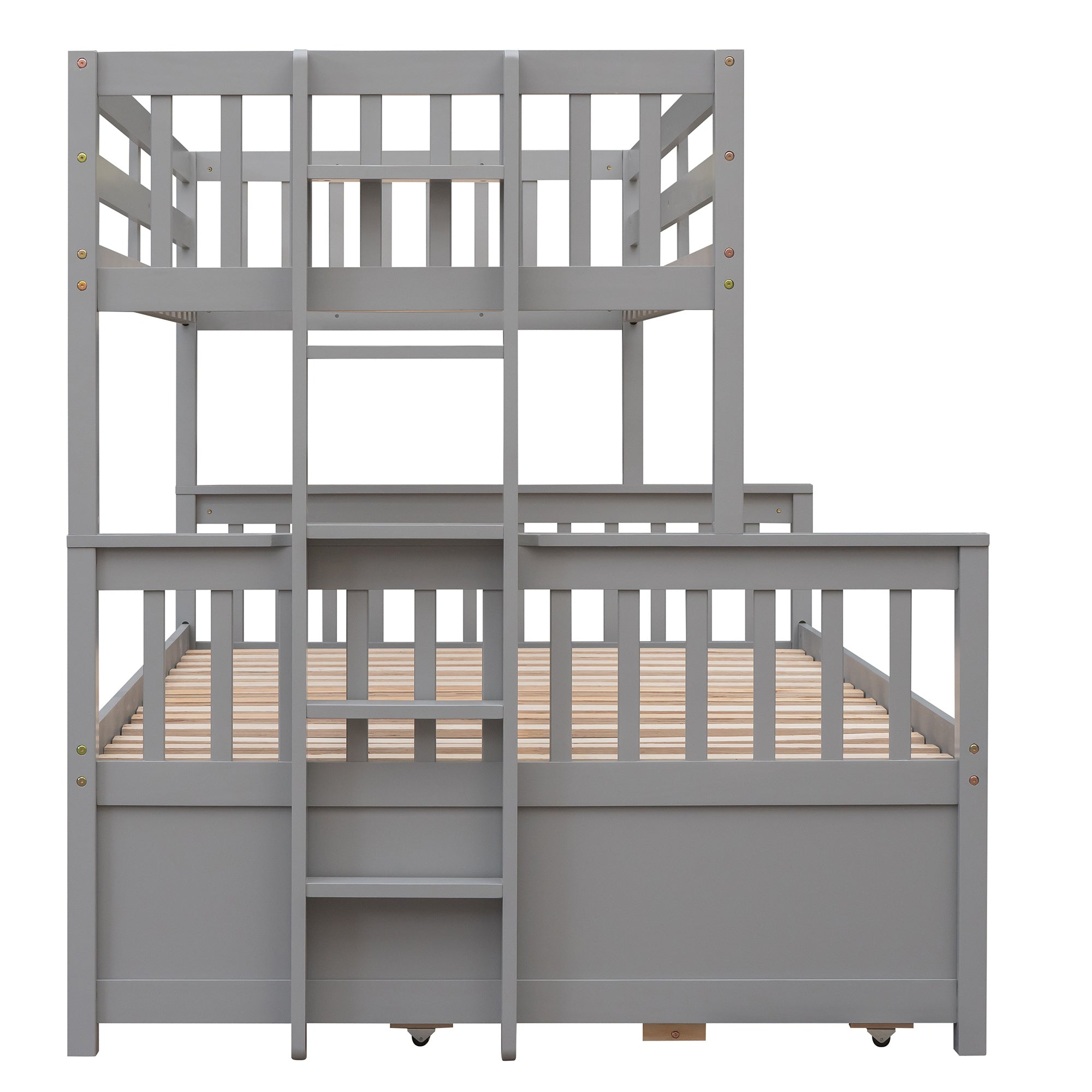 Twin-Over-Full Bunk Bed with Twin size Trundle ;  Separable Bunk Bed with Drawers for Bedroom