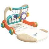 3 in 1 Baby Gym Playmat with Learning Walker Baby Playmat with Piano Keyboard Game Panel 5 Fun Rattle Toys for 0-12 Months Old Musical Activity Center with Lights