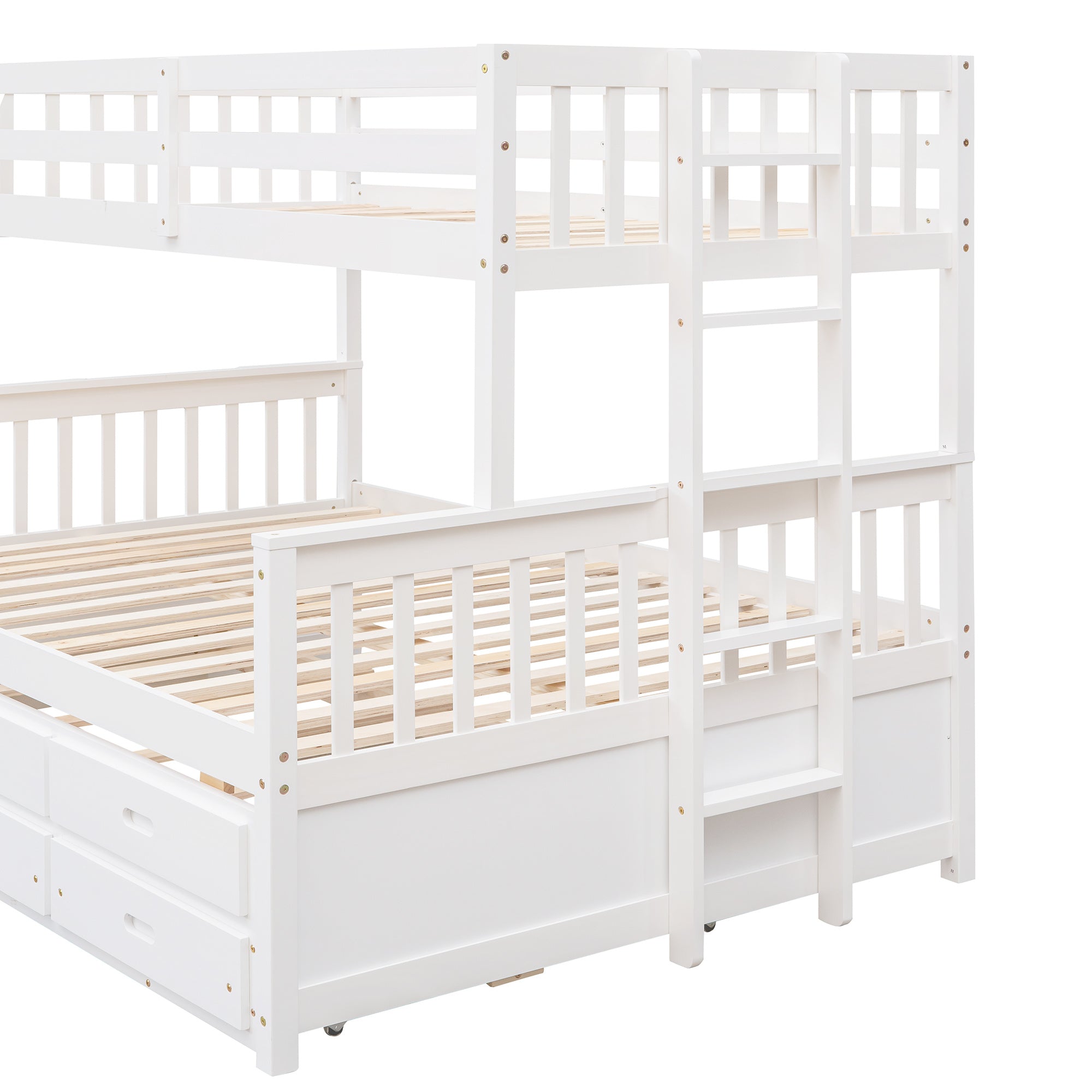Twin-Over-Full Bunk Bed with Twin size Trundle ;  Separable Bunk Bed with Drawers for Bedroom