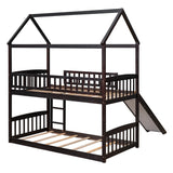 Twin Over Twin Bunk Bed with Slide, House Bed with Slide