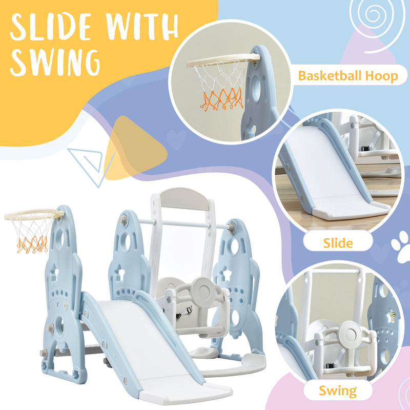 Toddler Slide and Swing Set 3 in 1, Kids Playground Climber Swing Playset with Basketball Hoops Freestanding Combination Indoor & Outdoor