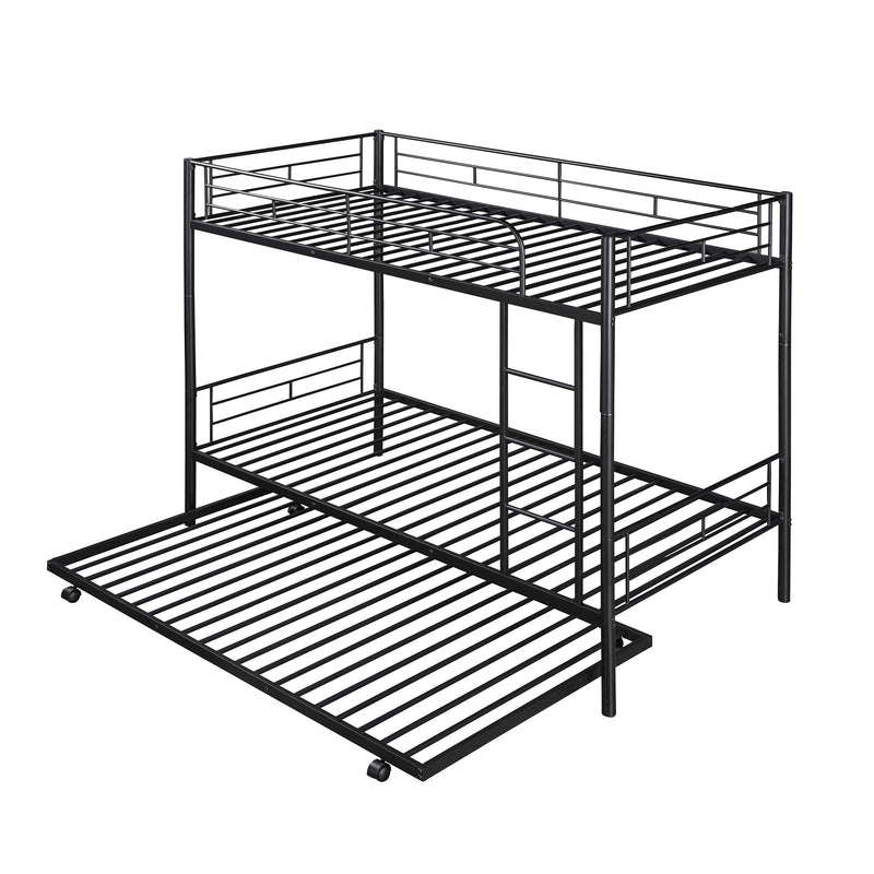 Twin-Over-Twin Metal Bunk Bed With Trundle,Can be Divided into two beds,No Box Spring needed