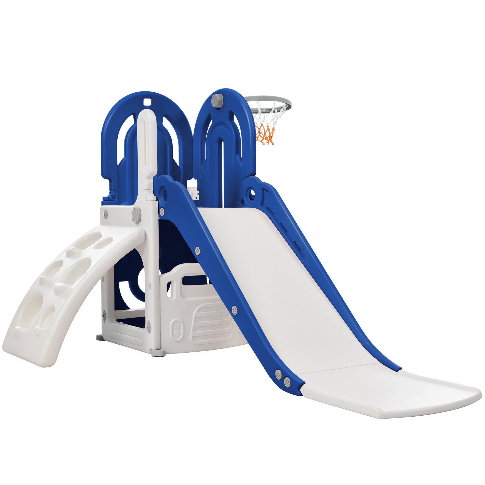 Toddler Climber and Slide Set 4 in 1, Kids Playground Climber Freestanding Slide Playset with Basketball Hoop Play Combination for Babies Indoor & Outdoor