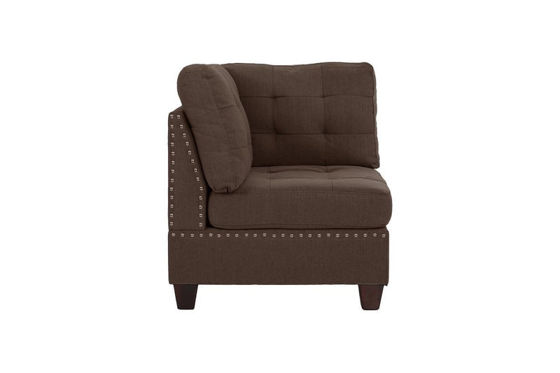 Living Room Furniture Tufted Corner Wedge Black Coffee Linen Like Fabric 1pc Cushion Nail heads Wedge Sofa Wooden Legs