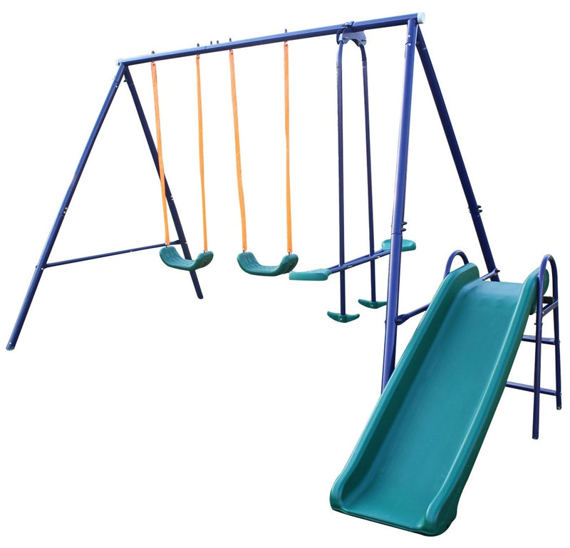A-Frame Metal Swing Set w/ Slide (Blue, Green, Orange)
