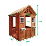 All Wooden Kids Playhouse with 2 windows and flowerpot holder,42"Lx46'Wx55"H,Golden Red