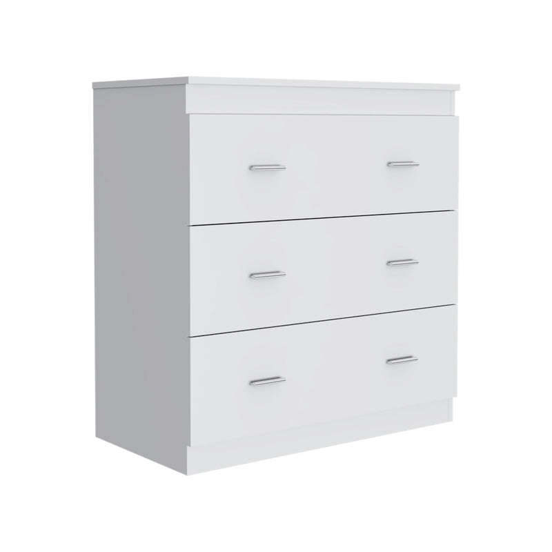Three Drawer Dresser Whysk, Superior Top, Handles, White Finish
