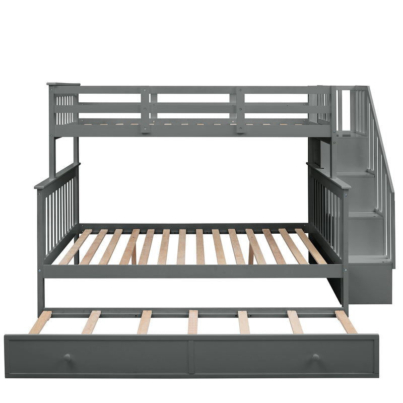 Stairway Twin-Over-Full Bunk Bed with Twin size Trundle, Storage and Guard Rail for Bedroom, Dorm, for Adults