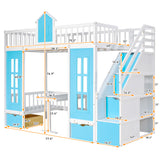 Twin-Over-Twin Bunk Bed with Changeable Table ;  Bunk Bed Turn into Upper Bed and Down Desk with 2 Drawers
