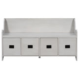 TREXM Movable Cushion Storage Bench with Drawers and Backrest for Entryway and Living Room (Gray Wash)