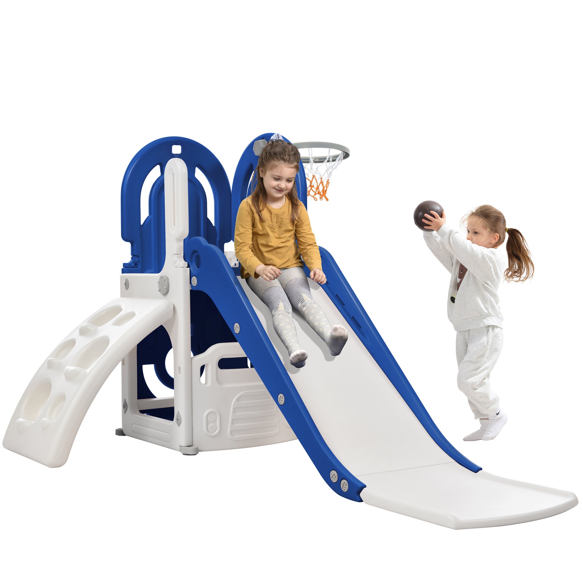 Toddler Climber and Slide Set 4 in 1, Kids Playground Climber Freestanding Slide Playset with Basketball Hoop Play Combination for Babies Indoor & Outdoor