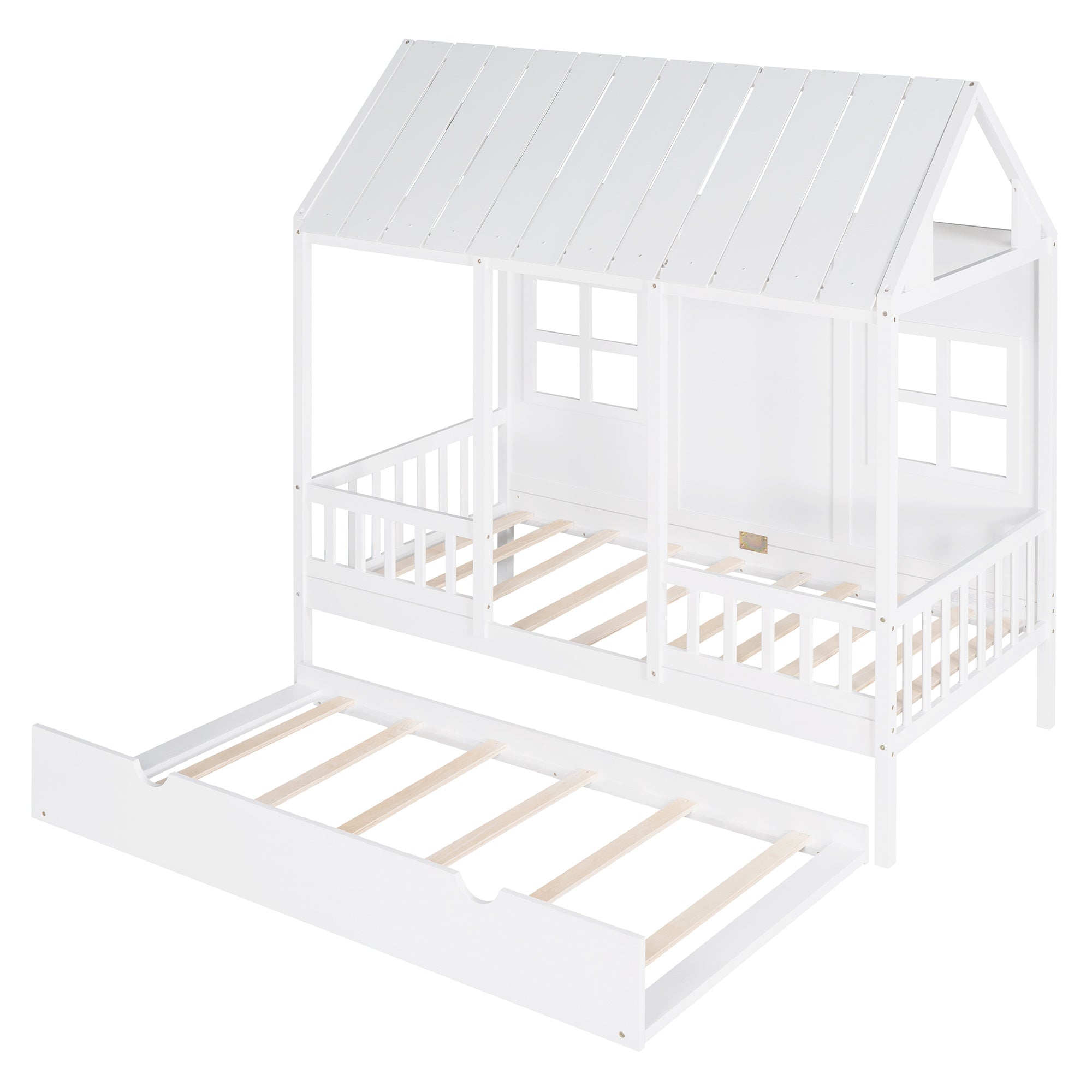 Twin Size Wood House Bed With Twin Size Trundle, Wooden Daybed
