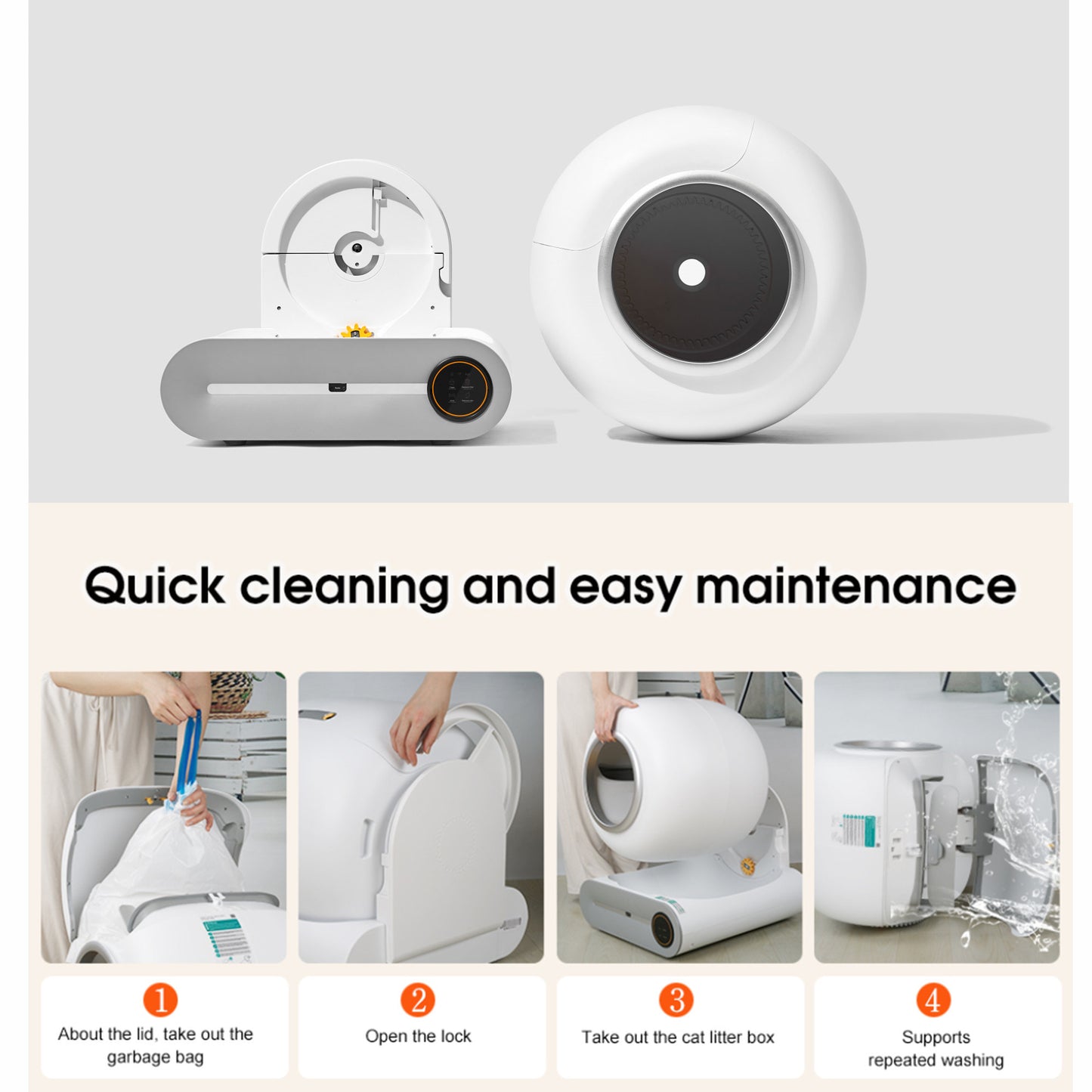Self-Cleaning Cat Litter Box, Automatic Scooping and Odor Removal, App Control Support 2.4G WiFi, Smart Automatic Cat Litter Box with Liner