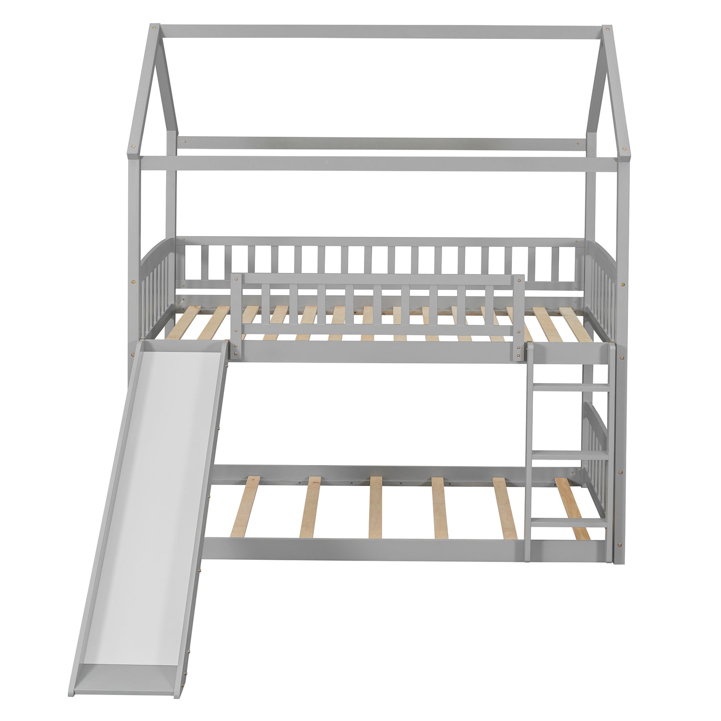 Twin Over Twin Bunk Bed with Slide, House Bed with Slide