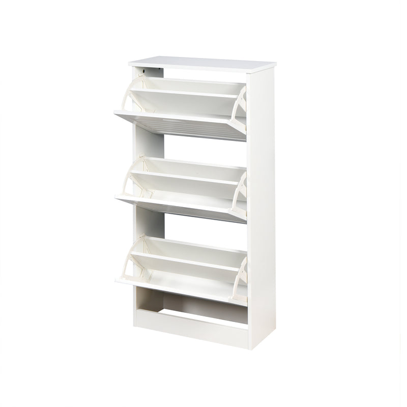 Wooden Shoe Cabinet for Entryway, White Shoe Storage Cabinet with 3 Flip Doors 20.94x9.45x43.11 inch